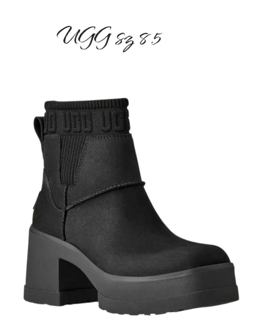 UGG Moxy Black Suede Chelsea Platform Boots Chunky Block Heel Sz 8.5